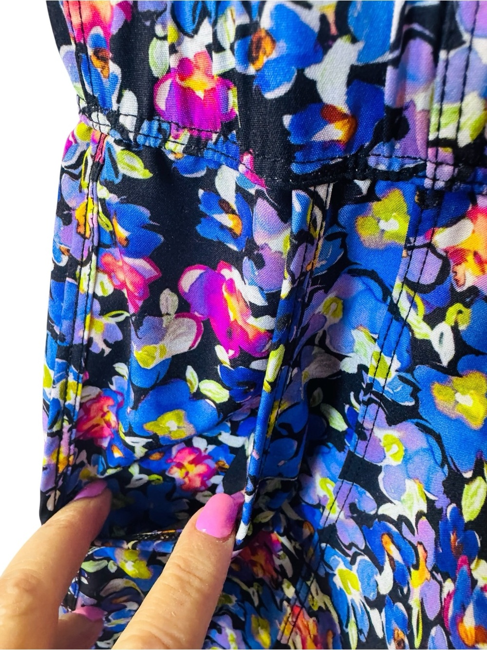 RBX Activewear Dress Stretch Woven Blue Floral Pullover Sleeveless Pockets Sz L - Picture 7 of 12